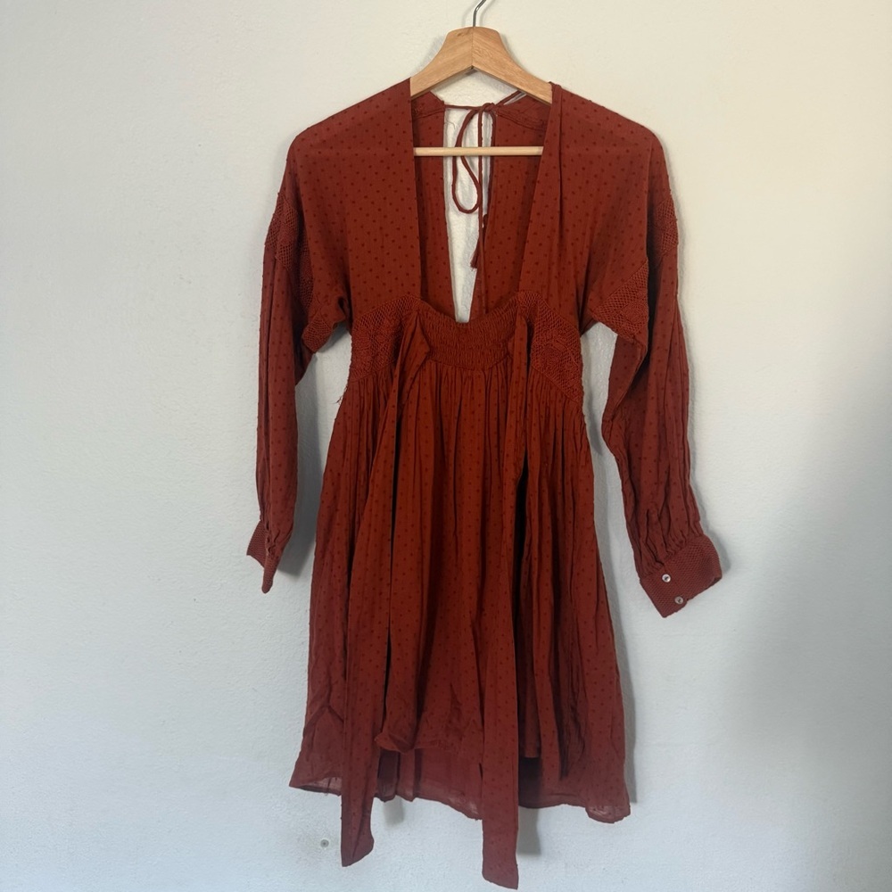 Free People Deep V-Neck Rust Dress size XS - Picture 4 of 12